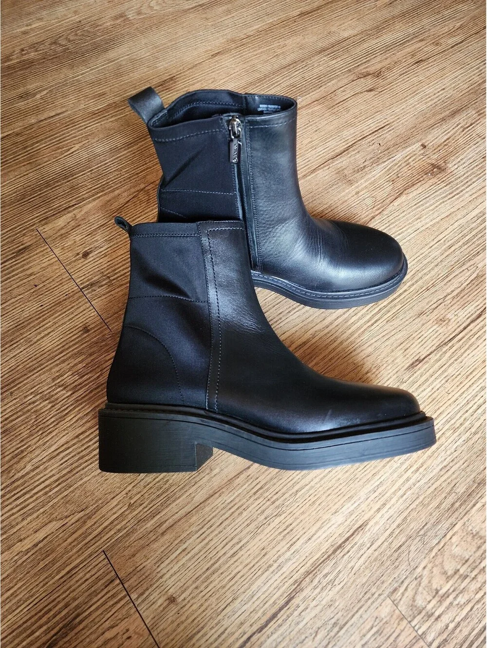 Blondo water  proofBlack Leather Ankle Boots with Side Zipper and Chunky Heel